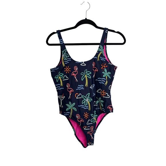 Chubbies Swimsuit Womens Large The Electric One-Piece Neon Lights Open Back - Picture 2 of 4
